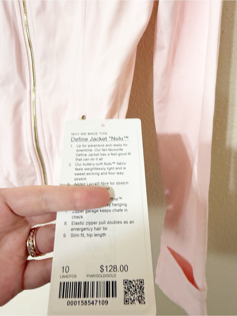 Lululemon Define Jacket in Nulu Pink Pearl/Gold/Gold Size 10 New with tags - Picture 4 of 5